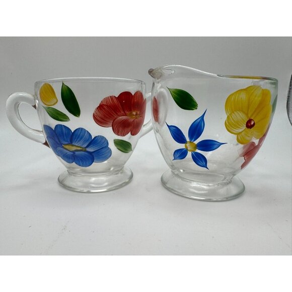 Vintage Bartlett Collins Creamer Sugar Bowl Floral Red Yellow Gay Fad 50’s Vtg - Picture 1 of 8